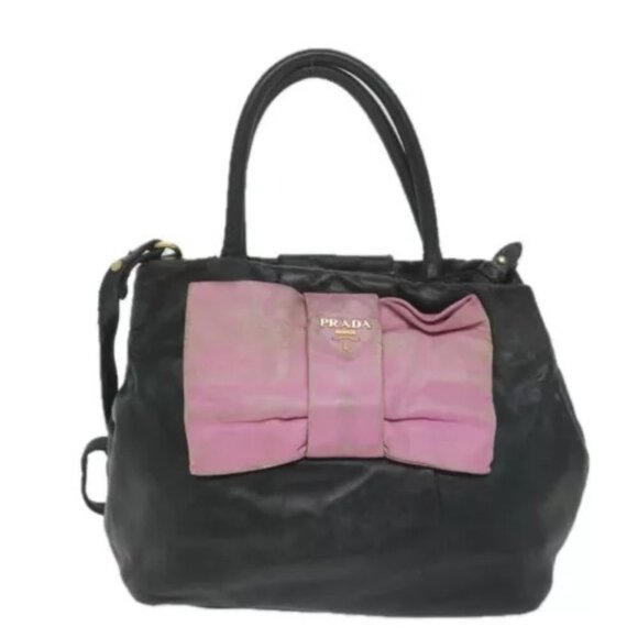 PRADA Hand Bag Leather 2way Black Pink Auth 63943 - Picture 1 of 14